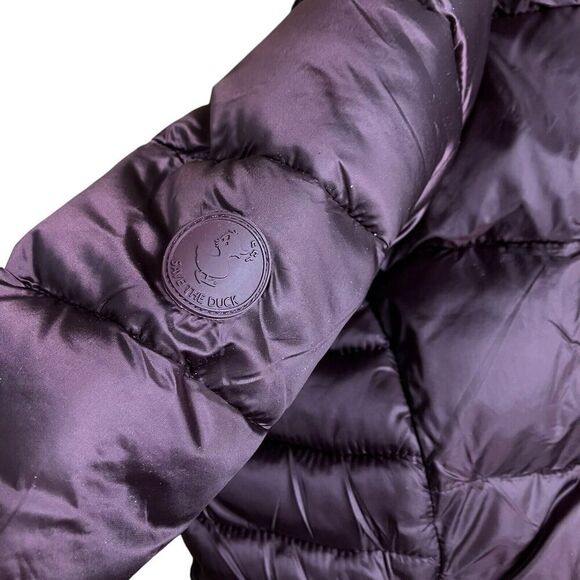 Save The Duck Caroline Womens S Burgundy Puffer Coat Faux Fur Long Iris Full Zip - Picture 4 of 7